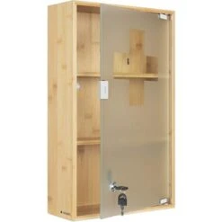 Armoire à Pharmacie Murale Avec Vitre - Armoire Verrouillable En Bambou - Meuble Rangement 50 X 30 X 12 Cm Pour Salle De Bain Médicaments -Songmics Soldes Magasin 92923716 5