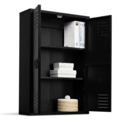 Armoire Murale ESTER 2 Portes Métal Noir Design Industriel -Songmics Soldes Magasin 94199853 4