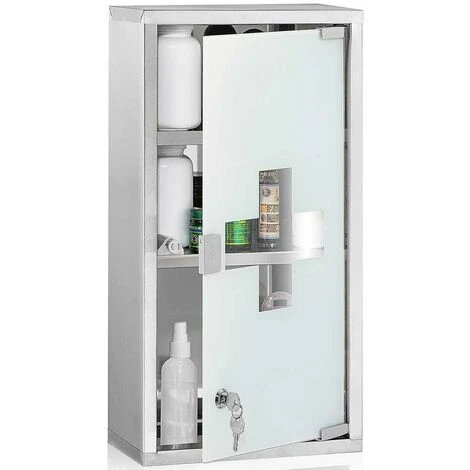 Armoire à Pharmacie En Acier Inoxydable Verre Satiné 65,5x36x17 Cm 3 Armoire à Pharmacie En Acier Inoxydable Verre Satiné 65,5x36x17 Cm