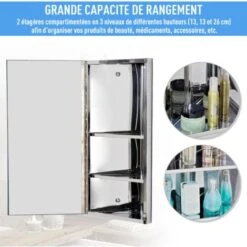 HOMCOM Armoire Miroir Salle De Bain Armoire De Toilette Murale Meuble D'angle 2 étagères Dim. 30L X 18,4l X 60H Cm Acier Inox. -Songmics Soldes Magasin 986512 4